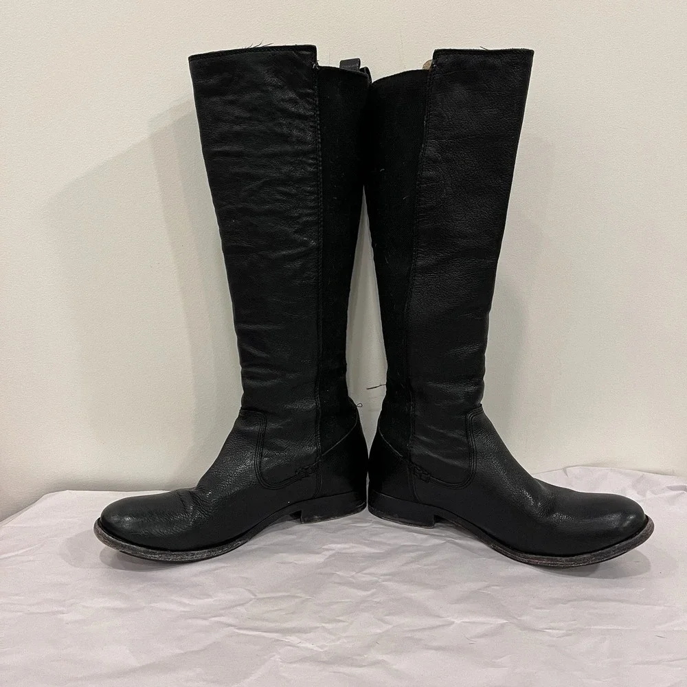 Frye Black Leather Knee High Riding Boots‎ Zip Closure Round Toe Women's 7.5 B